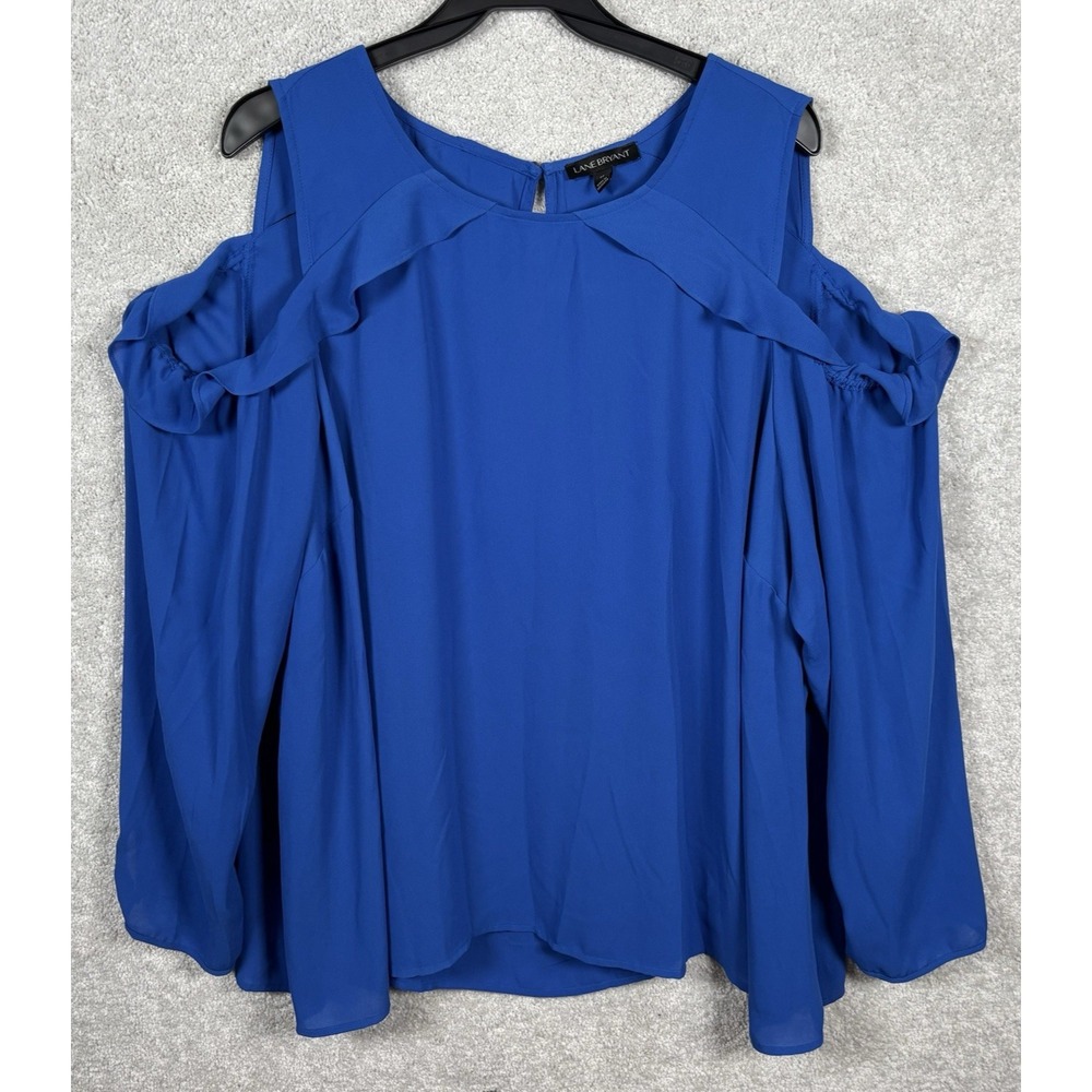 Lane Bryant Women 22 Plus Royal Blue Shirt Top Blouse Cold Shoulder Boat Neck 2X